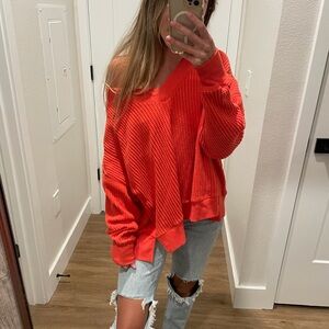 American Eagle Outfitters Vibrant Red Off-Shoulder Sweater